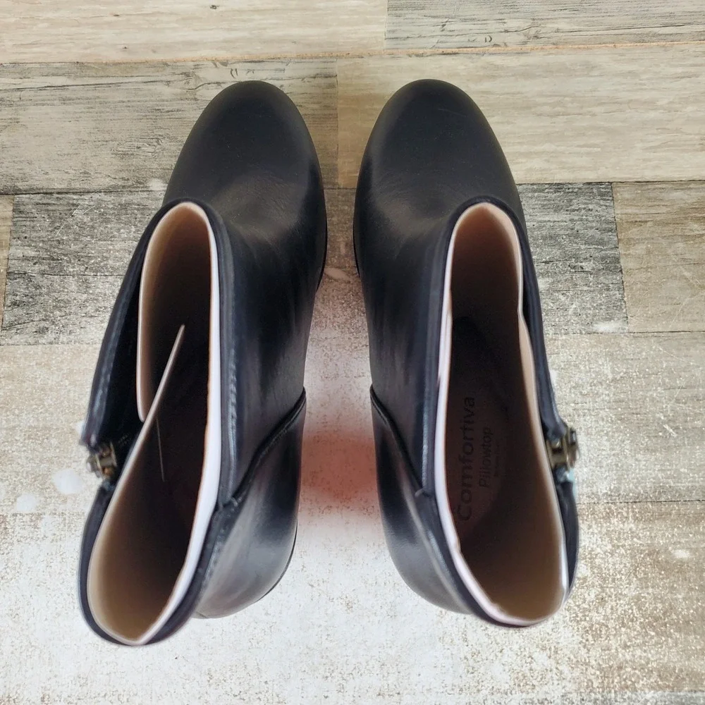 Comfortiva Barras‎ Womens Ankle Boot Sz 9 M Black Leather Round Toe Block Heel